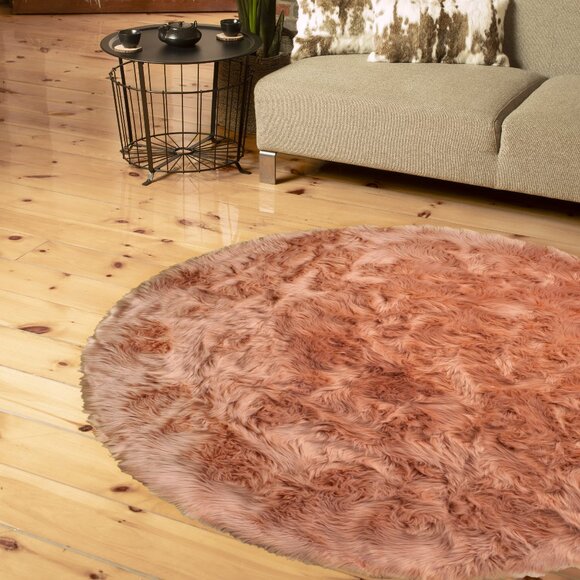Luxe Home Decor Arlington Faux Sheepskin Circular Rug | 1-Piece | Dusty rose | 6 - Picture 2 of 3